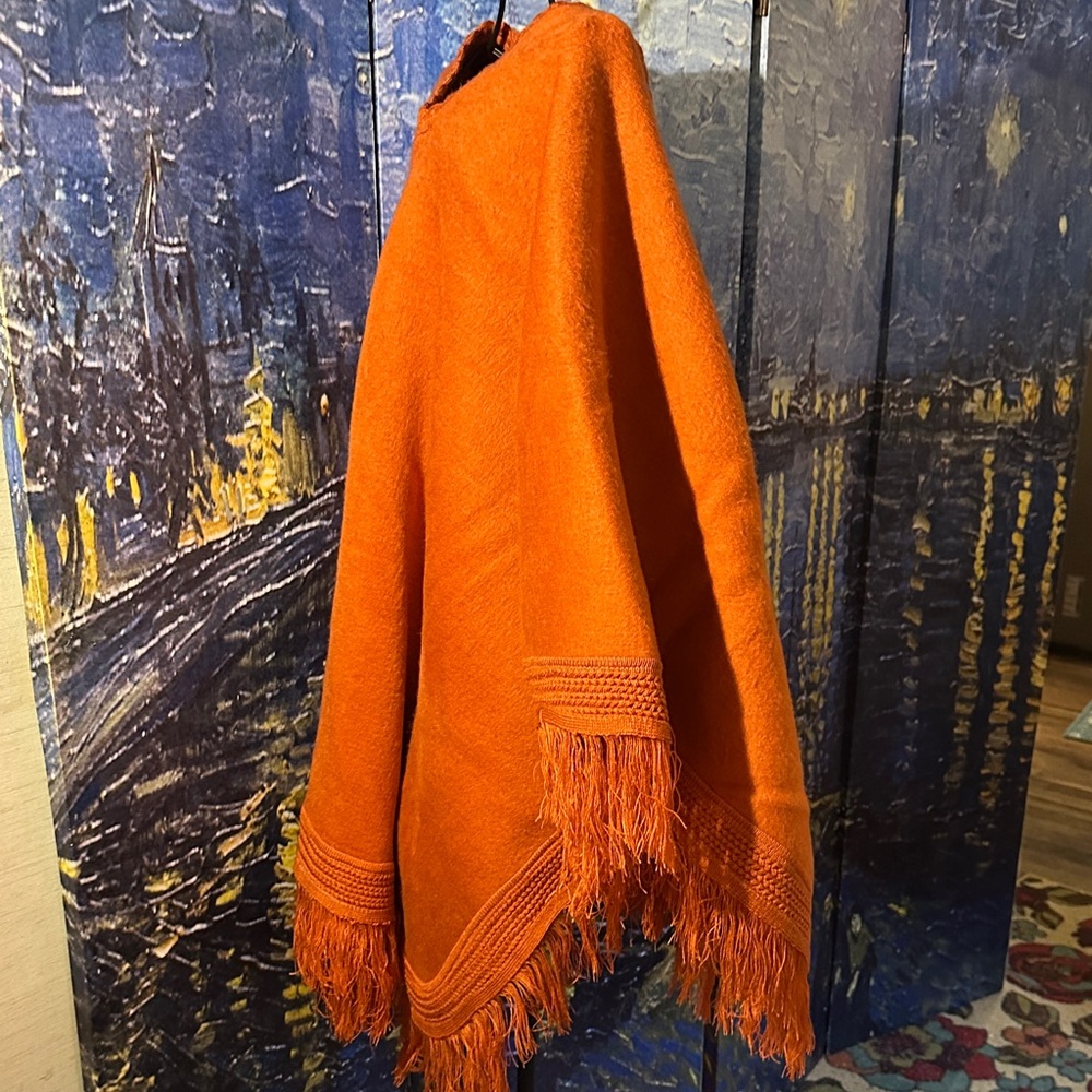 Vibrant Rust Burnt Orange Fringed Opera Cape South American